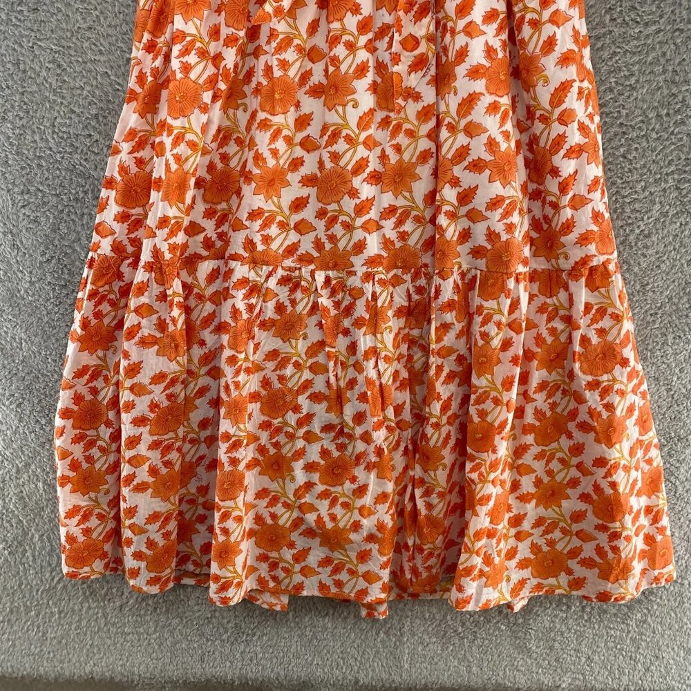 Victoria Dunn Dress Womens Floral Fit Flare Tie Sleeves Tiered Orange - Picture 11 of 12